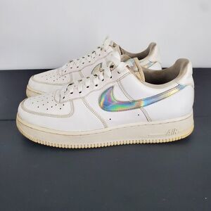 Nike Air Force 1 Low Shoes Womens Size 10 White Iridescent Swoosh CI1646-100
